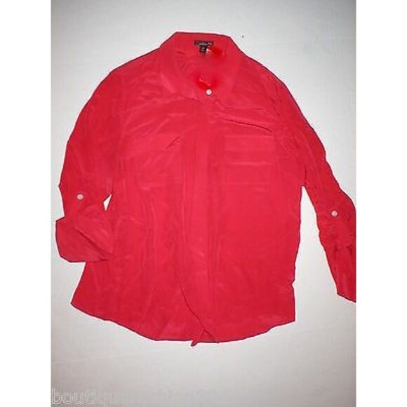 Womens New 8 P Ann Taylor Silk Blouse Top Beautiful Button Work Red 8P Petite - Picture 1 of 1